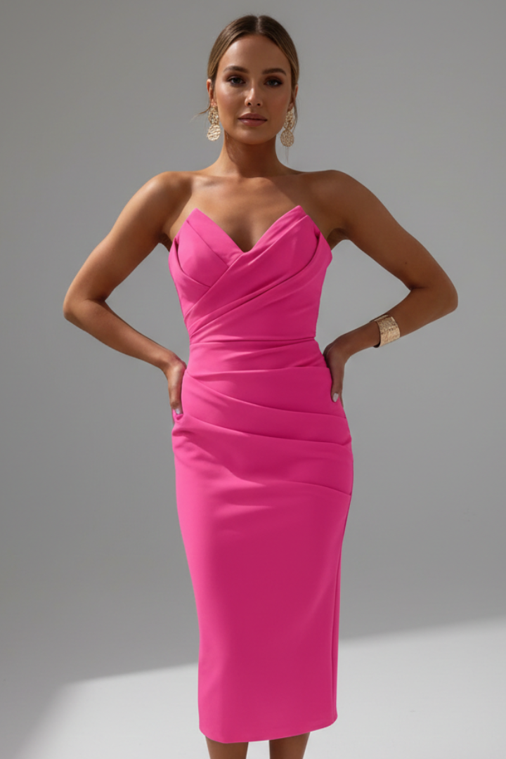 Rachel – Damernas Strapless Rynkad Kjol Midi Klänning