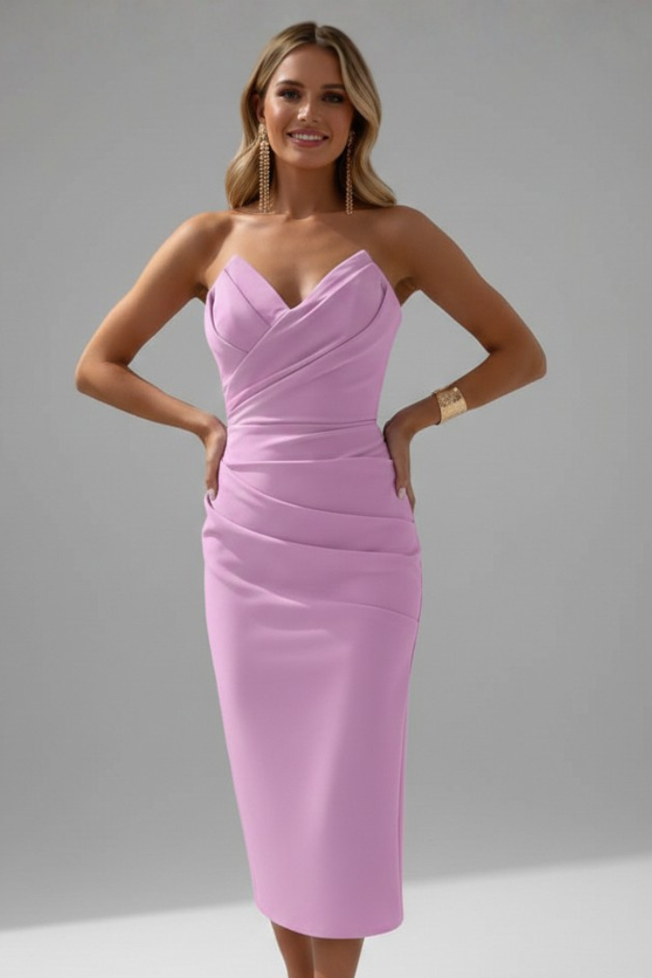 Rachel – Damernas Strapless Rynkad Kjol Midi Klänning