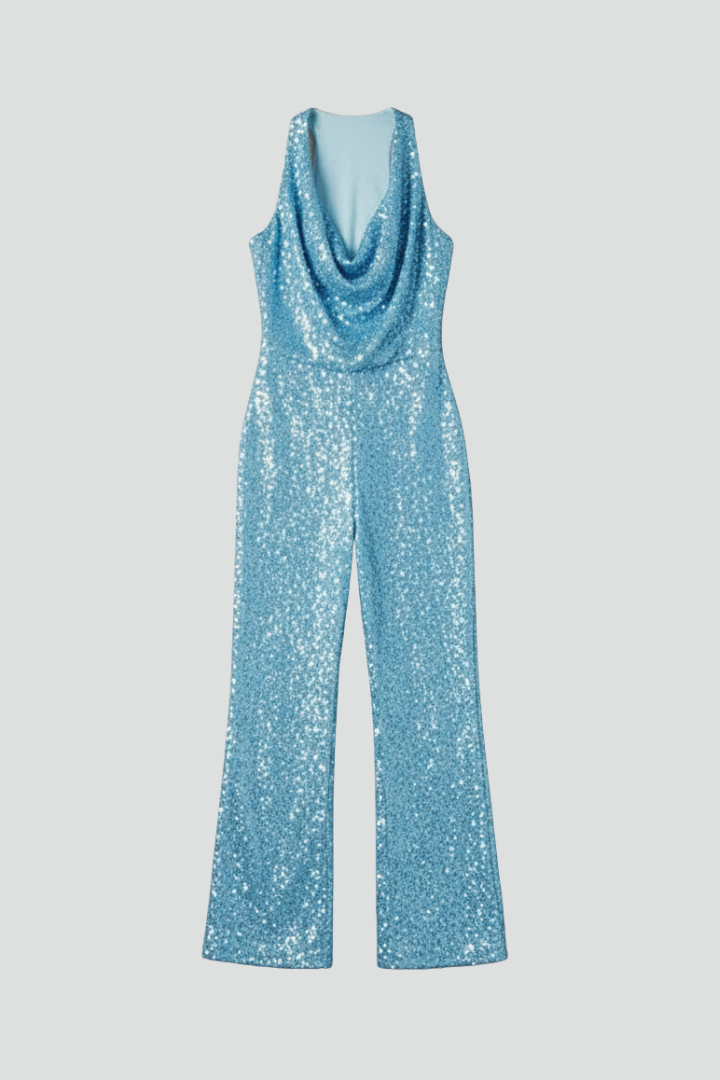 Lauren – Dam Halterneck Texturerad Vida Byxor Jumpsuit