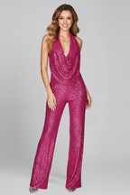 Lauren – Dam Halterneck Texturerad Vida Byxor Jumpsuit
