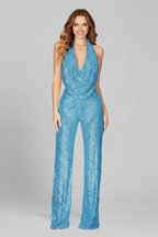 Lauren – Dam Halterneck Texturerad Vida Byxor Jumpsuit