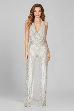 Lauren – Dam Halterneck Texturerad Vida Byxor Jumpsuit