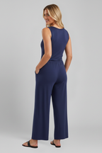 Emma – Dam Rundhalsad Elastisk Midja Vida Byxor Jumpsuit