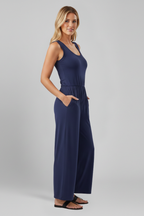 Emma – Dam Rundhalsad Elastisk Midja Vida Byxor Jumpsuit