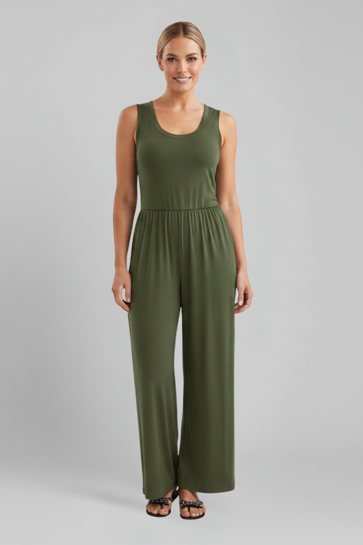 Emma – Dam Rundhalsad Elastisk Midja Vida Byxor Jumpsuit