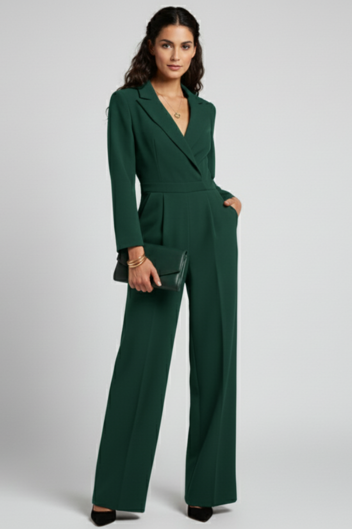 Charlotte – Skräddarsydd Jumpsuit Med Omlott Fram Och Vida Ben För Dam