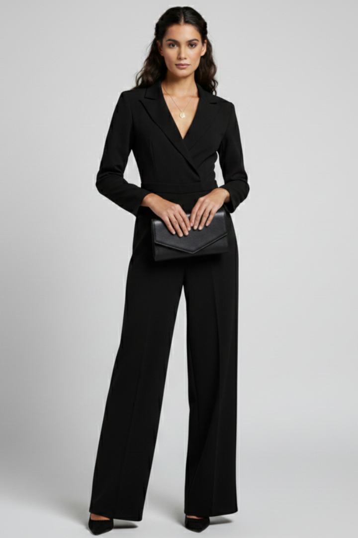 Charlotte – Skräddarsydd Jumpsuit Med Omlott Fram Och Vida Ben För Dam