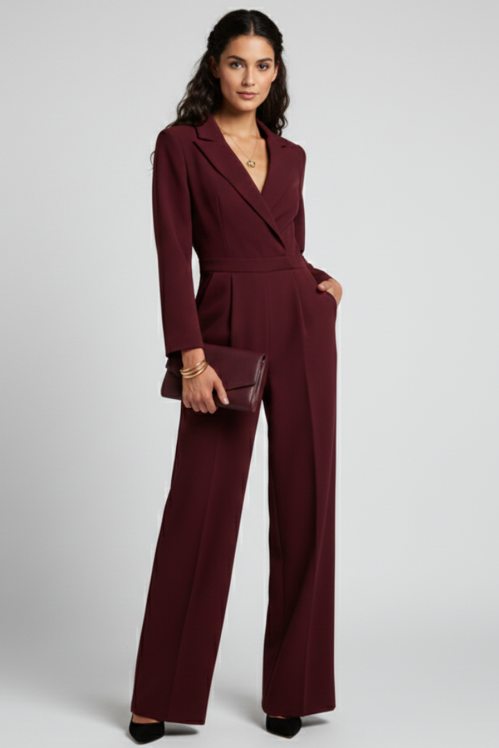 Charlotte – Skräddarsydd Jumpsuit Med Omlott Fram Och Vida Ben För Dam