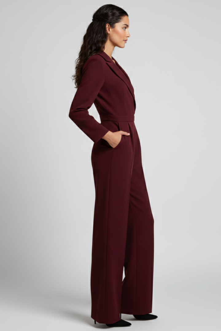 Charlotte – Skräddarsydd Jumpsuit Med Omlott Fram Och Vida Ben För Dam