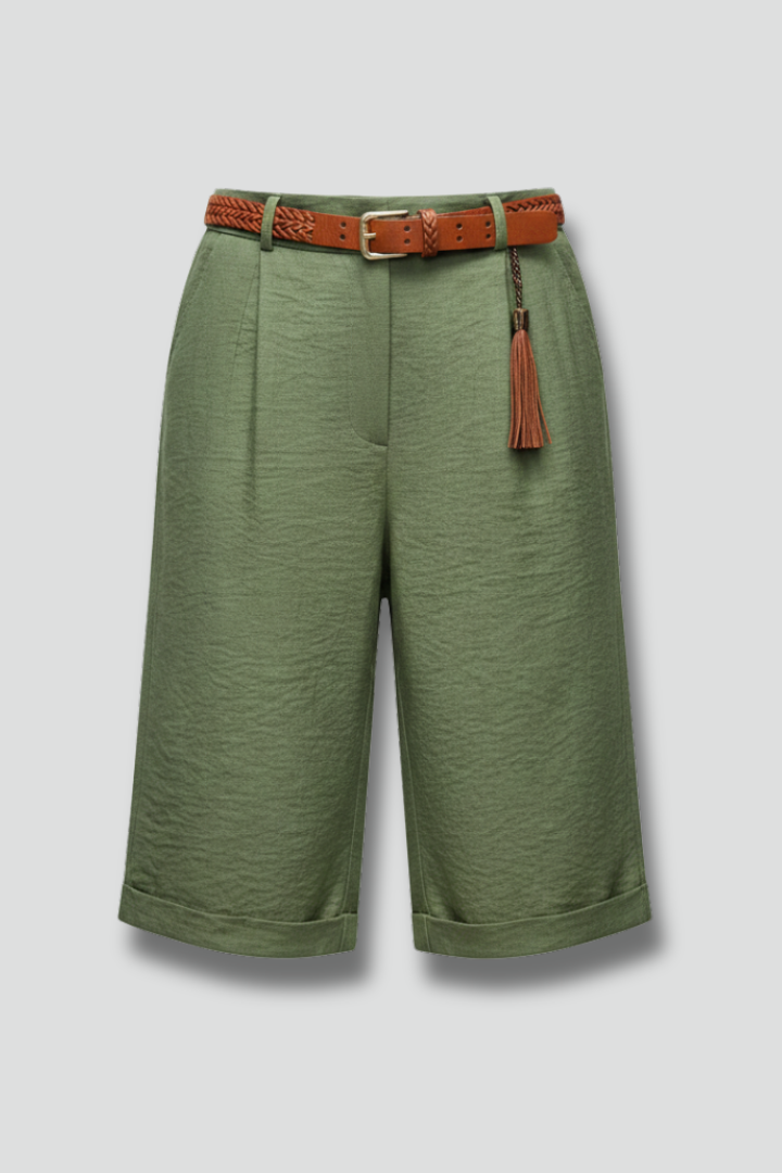 Hannah – Damens Högmidjade Skräddarsydda Casual Shorts med Uppvik