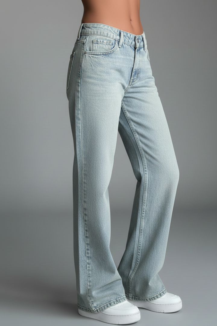 Heather – Damens avslappnade jeans med vida ben och dragsko