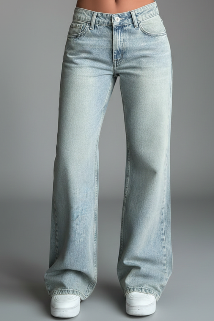Heather – Damens avslappnade jeans med vida ben och dragsko