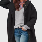 Kvinnors Oversized Kappa med Knappar och Sidofickor