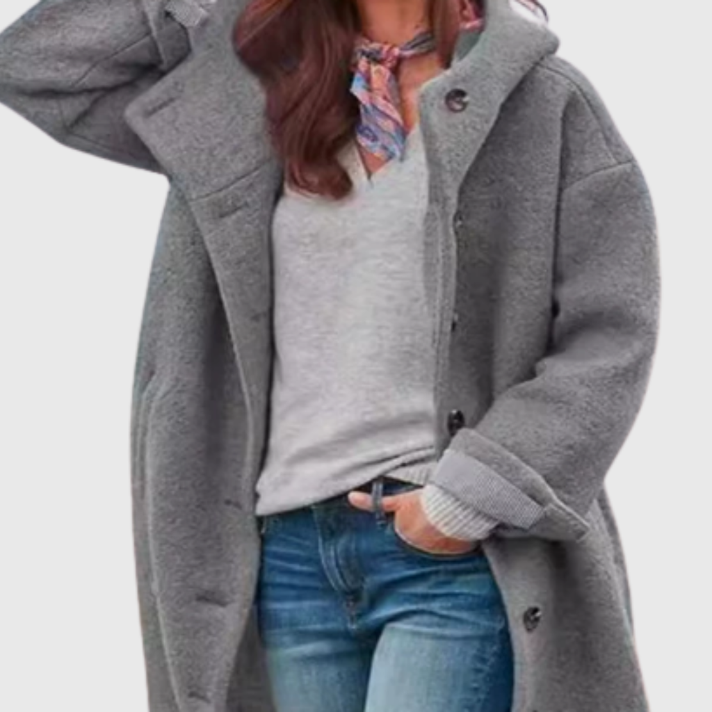 Kvinnors Oversized Kappa med Knappar och Sidofickor