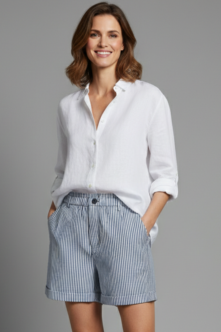 Charlotte – Kvinnoformade randiga högmidjade shorts