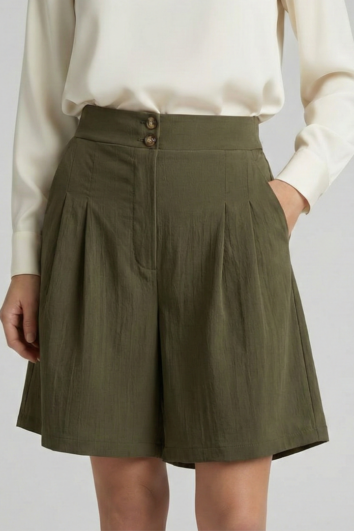 Jessica – Högmidjade Plisserade Skräddarsydda Shorts För Dam