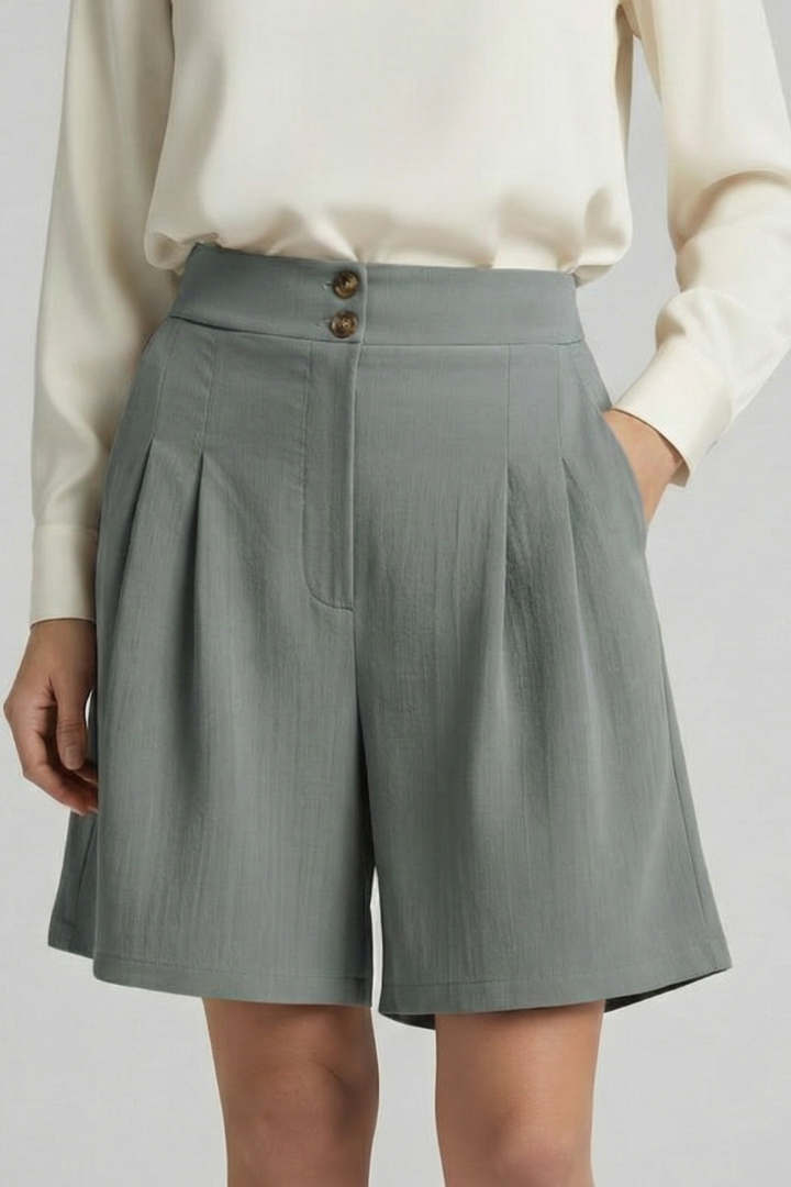 Jessica – Högmidjade Plisserade Skräddarsydda Shorts För Dam