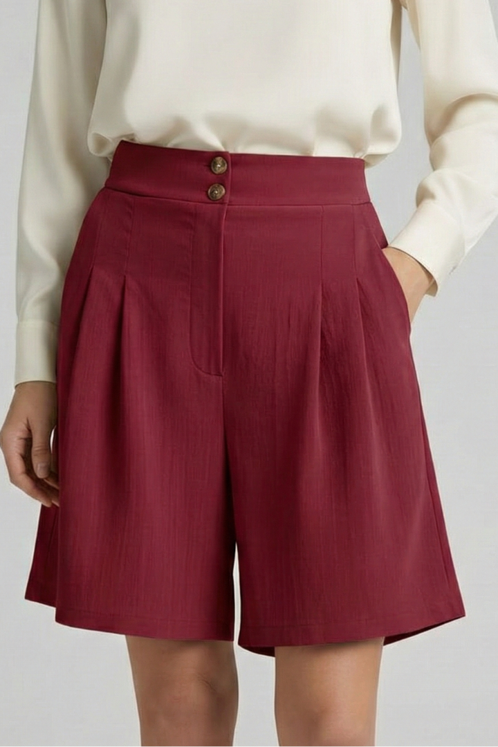 Jessica – Högmidjade Plisserade Skräddarsydda Shorts För Dam