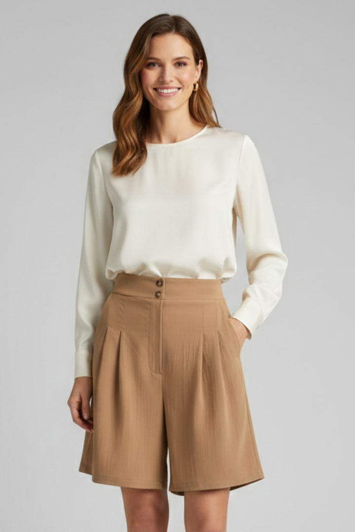 Jessica – Högmidjade Plisserade Skräddarsydda Shorts För Dam