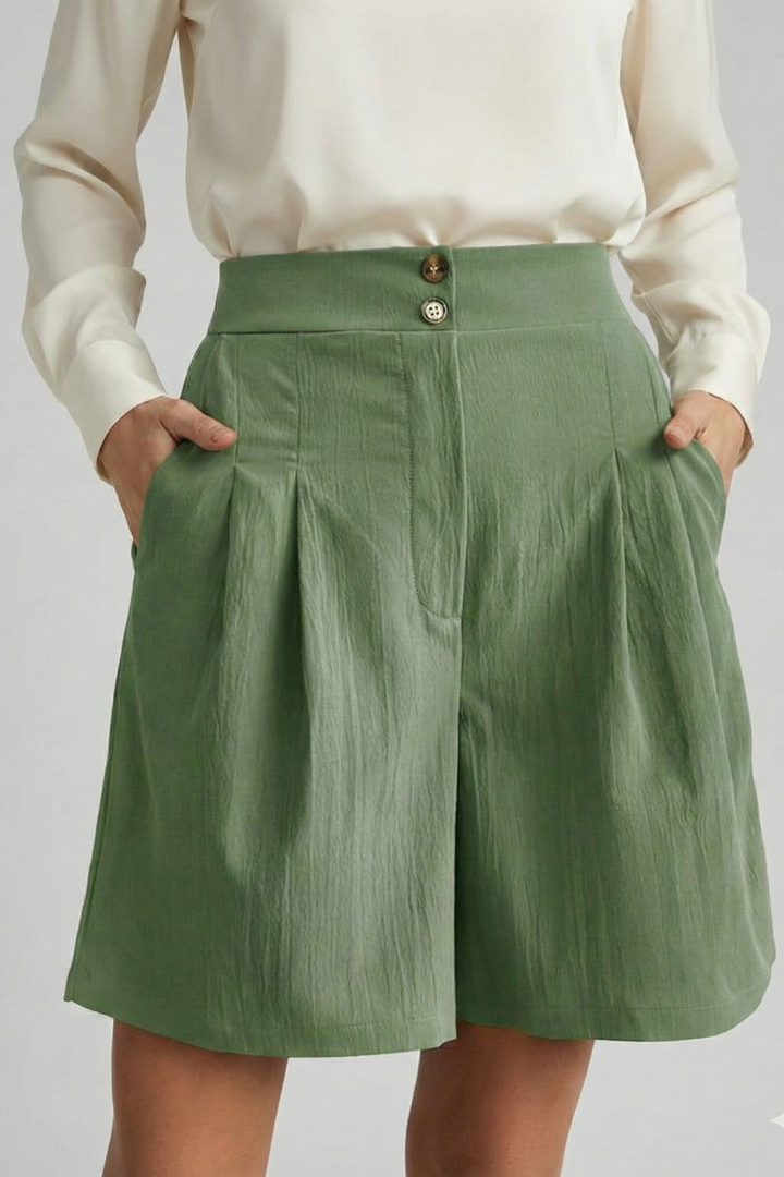 Jessica – Högmidjade Plisserade Skräddarsydda Shorts För Dam