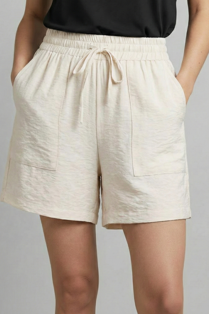 Caroline – Damens elastiska midja avslappnade dragsko shorts