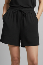 Caroline – Damens elastiska midja avslappnade dragsko shorts
