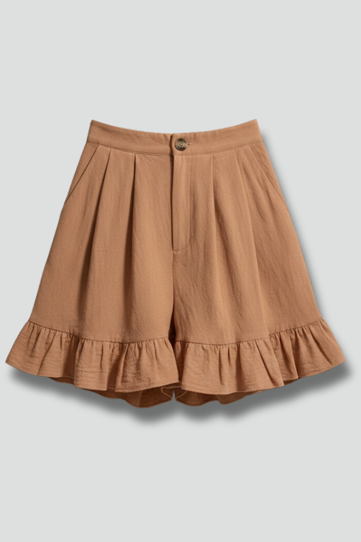 Jacklyn – Damens Hög Midja Volangkant Casual Shorts