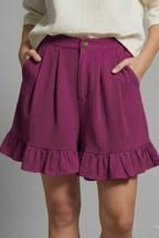 Jacklyn – Damens Hög Midja Volangkant Casual Shorts