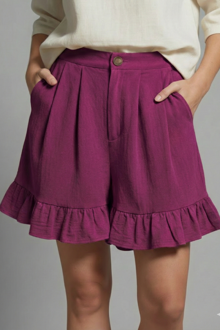 Jacklyn – Damens Hög Midja Volangkant Casual Shorts