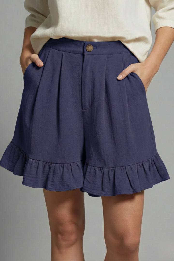 Jacklyn – Damens Hög Midja Volangkant Casual Shorts
