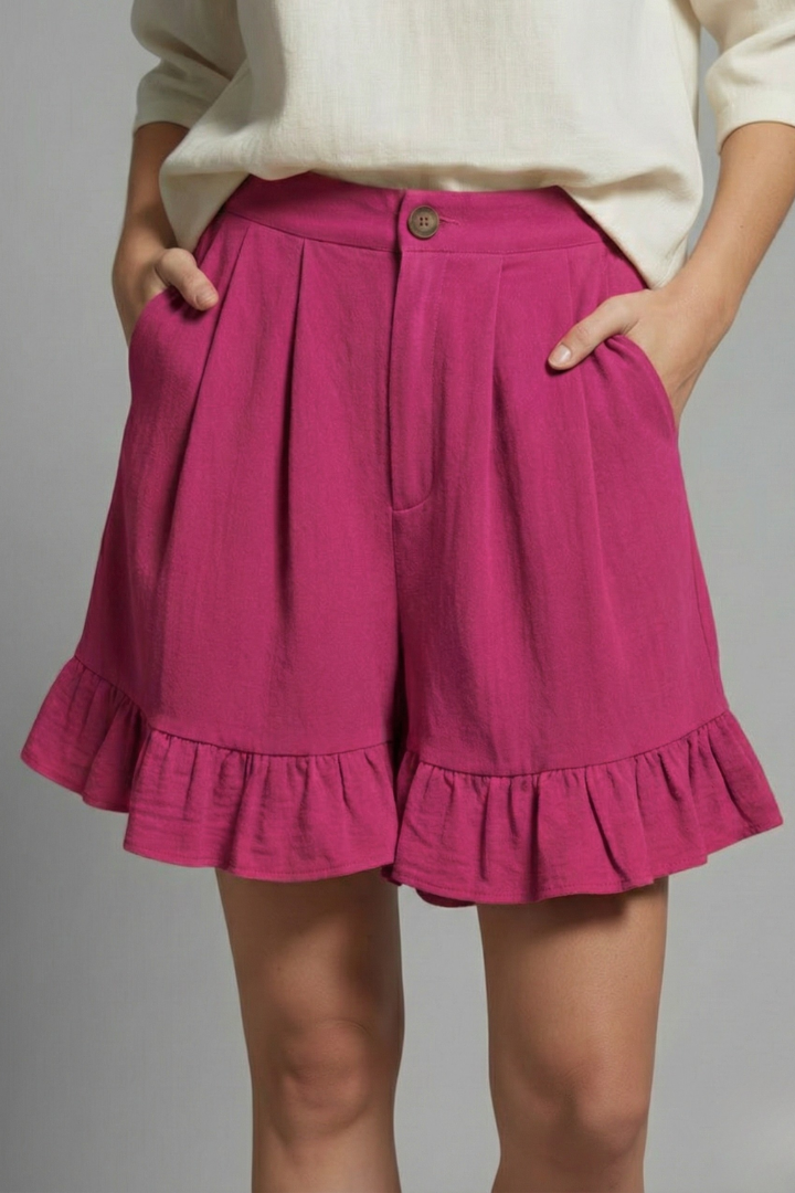 Jacklyn – Damens Hög Midja Volangkant Casual Shorts