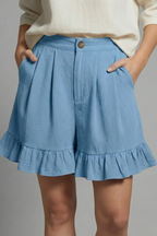 Jacklyn – Damens Hög Midja Volangkant Casual Shorts