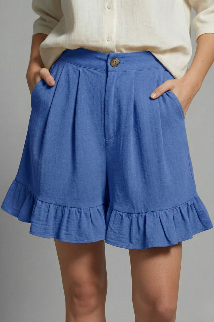 Jacklyn – Damens Hög Midja Volangkant Casual Shorts