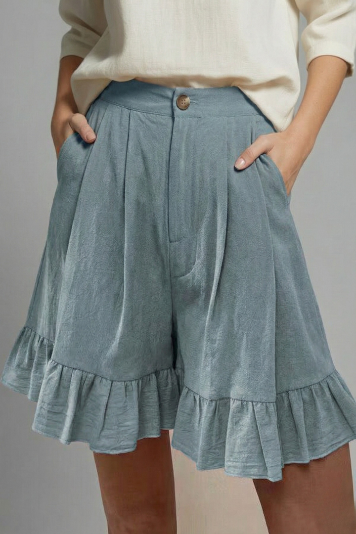Jacklyn – Damens Hög Midja Volangkant Casual Shorts