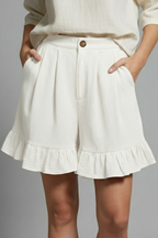 Jacklyn – Damens Hög Midja Volangkant Casual Shorts