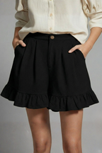 Jacklyn – Damens Hög Midja Volangkant Casual Shorts