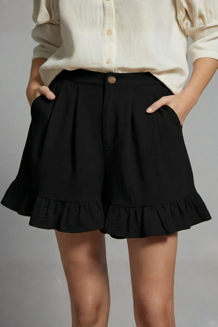 Jacklyn – Damens Hög Midja Volangkant Casual Shorts