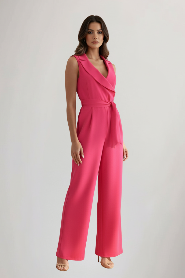 Kimberly – Ärmlös V-ringad Jumpsuit Med Knytmidja För Dam