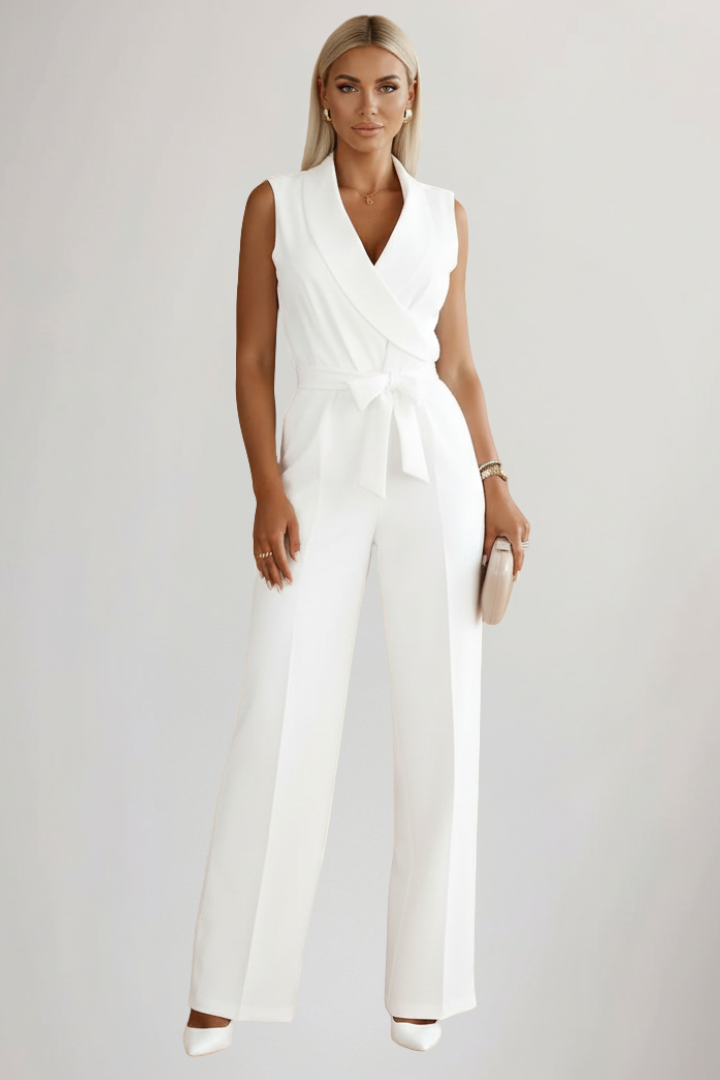 Kimberly – Ärmlös V-ringad Jumpsuit Med Knytmidja För Dam