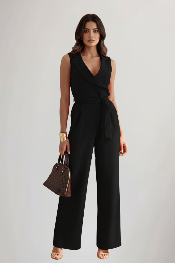 Kimberly – Ärmlös V-ringad Jumpsuit Med Knytmidja För Dam
