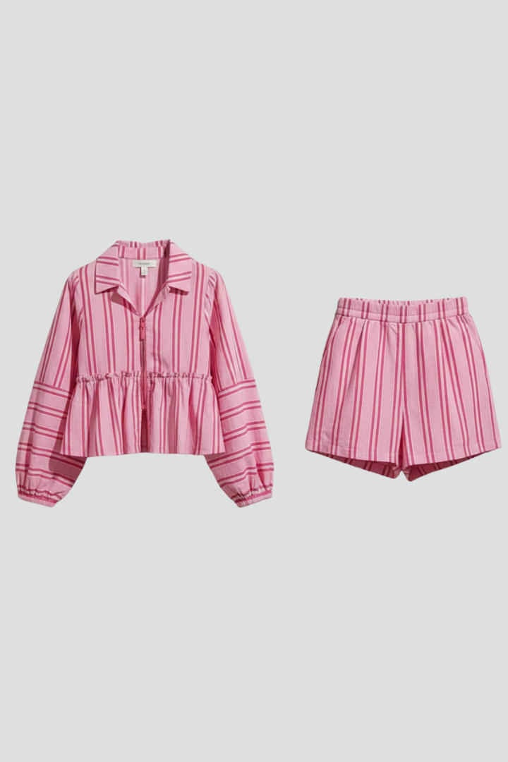 Elizabeth – Kvinnors Randig Långärmad Short Set