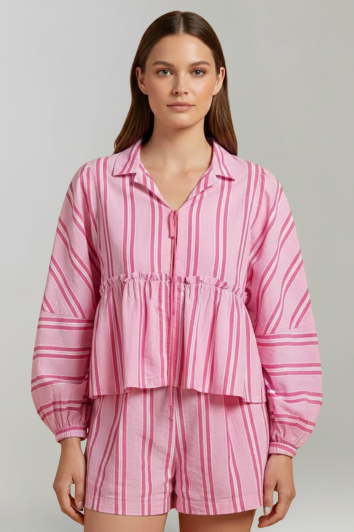 Elizabeth – Kvinnors Randig Långärmad Short Set