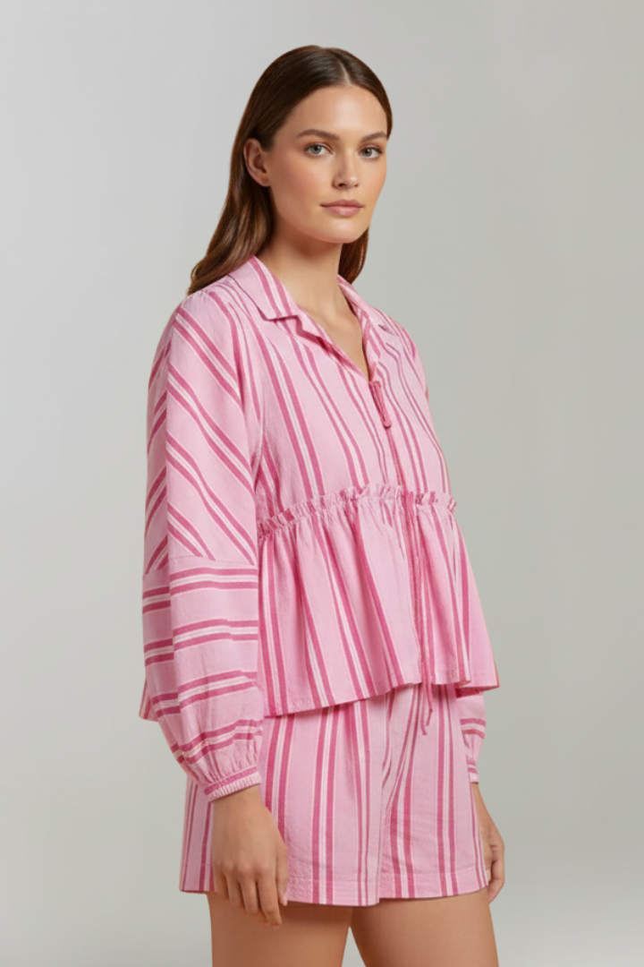 Elizabeth – Kvinnors Randig Långärmad Short Set