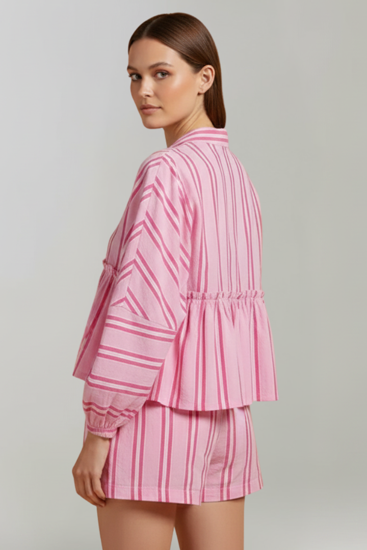 Elizabeth – Kvinnors Randig Långärmad Short Set