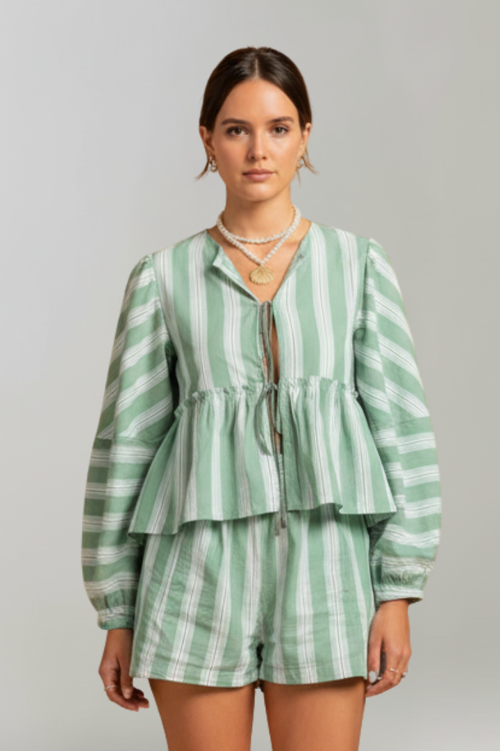 Elizabeth – Kvinnors Randig Långärmad Short Set
