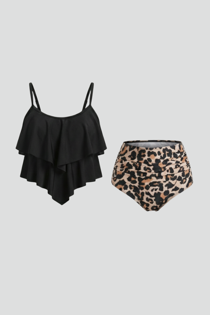 Claire – Dam Ruffle Top Tankini Set med Högmidjad Botten