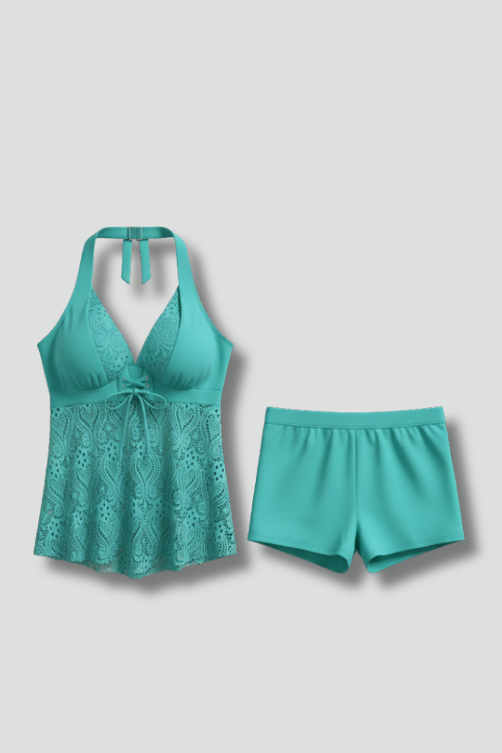 Maya – Dam V-ringad Tankini-set med Spetsöverdrag