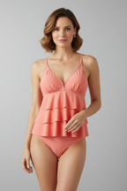 Morgan – Dam V-ringad Tiered Ruffle Tankini Set