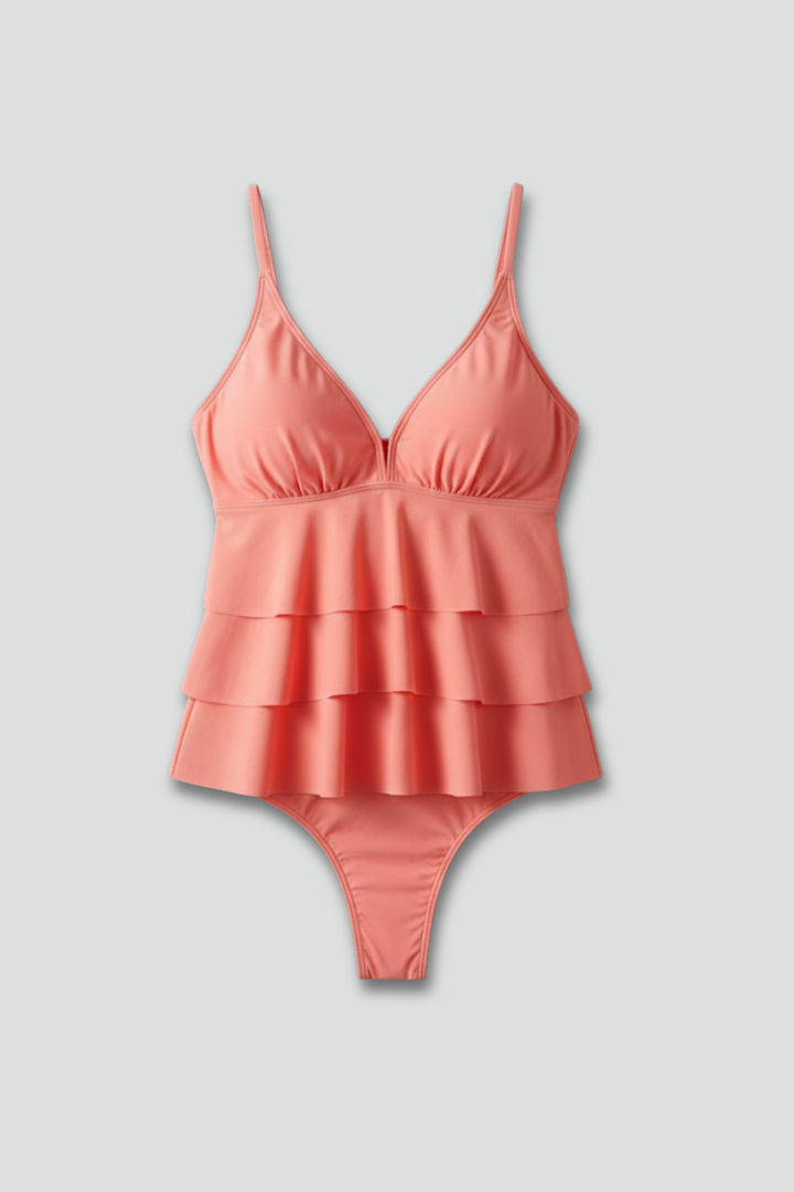 Morgan – Dam V-ringad Tiered Ruffle Tankini Set