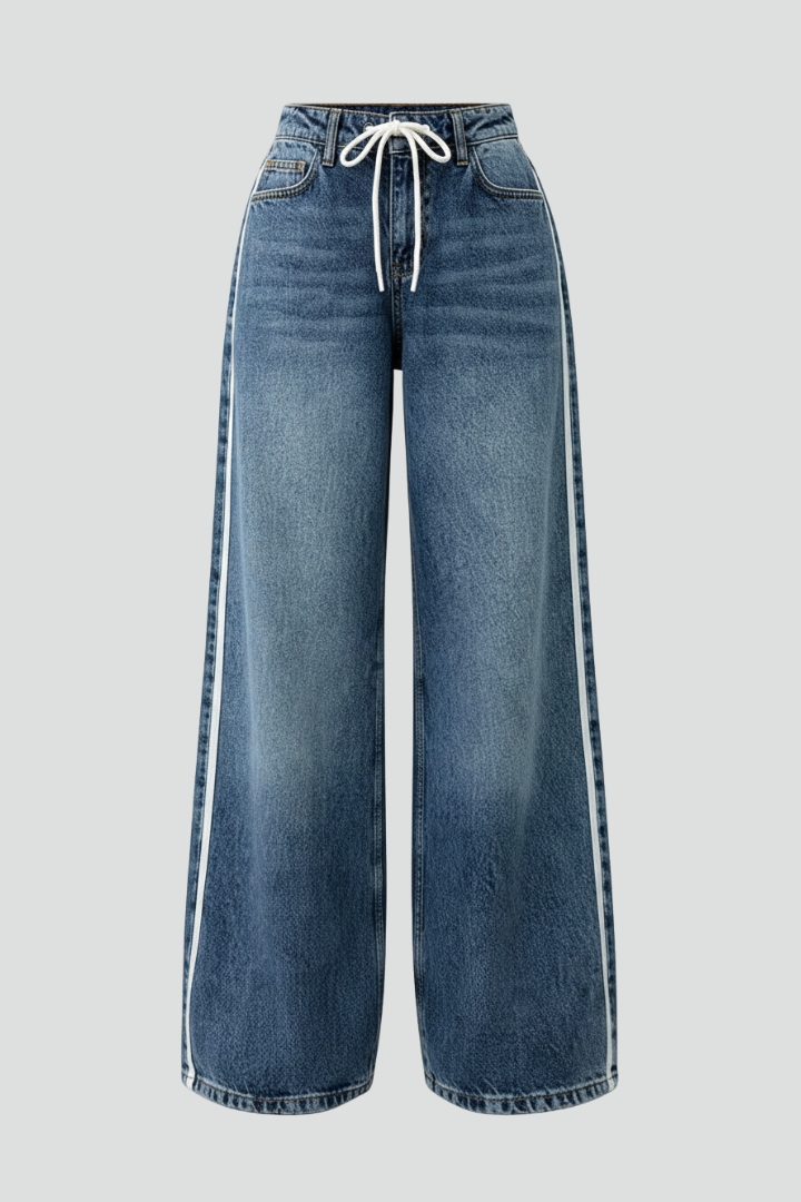 Gabriella – Kvinnors Avslappnade Vida Denimjeans med Dragsko Detalj